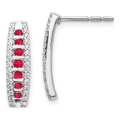 14K White Gold 0.3 ct tw Ruby & Diamond Dangle Earrings