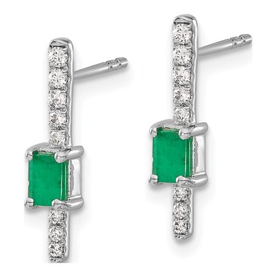 14K White Gold 1/7 ct tw Emerald & Diamond Dangle Earrings – view 2