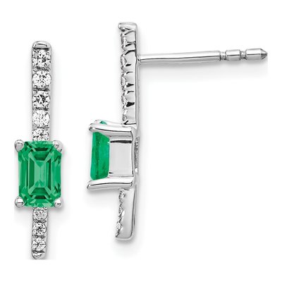 14K White Gold 1/7 ct tw Emerald & Diamond Dangle Earrings