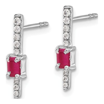 14K White Gold 1/7 ct tw Ruby & Diamond Fancy Dangle Earrings – view 3
