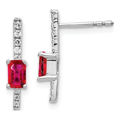 14K White Gold 1/7 ct tw Ruby & Diamond Fancy Dangle Earrings
