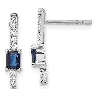14K White Gold 1/7 ct tw Sapphire & Diamond Dangle Earrings
