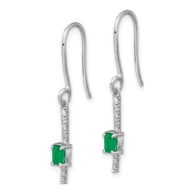 14K White Gold 1/7 ct tw Emerald & Diamond Dangle Earrings – view 2