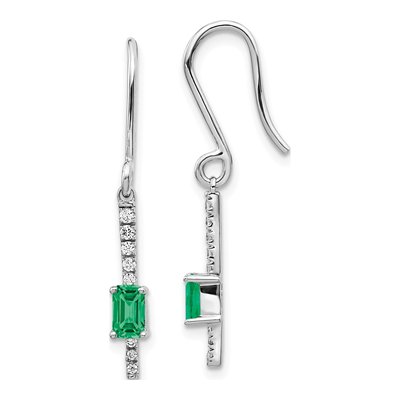 14K White Gold 1/7 ct tw Emerald & Diamond Dangle Earrings