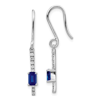 14K White Gold 1/7 ct tw Sapphire & Diamond Dangle Earrings