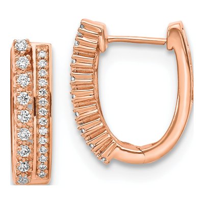 14K Rose Gold 1/2 ct tw 18mm Diamond Huggie Hoop Earrings
