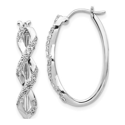 14K White Gold 1/2 ct tw 25mm Diamond Fancy Hoop Earrings