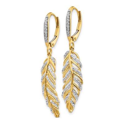 14K Yellow Gold 0.35 ct tw Diamond Feather Leverback Earrings – view 3