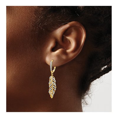 14K Yellow Gold 0.35 ct tw Diamond Feather Leverback Earrings – view 4