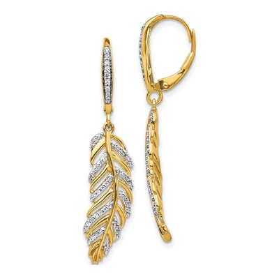 14K Yellow Gold 0.35 ct tw Diamond Feather Leverback Earrings