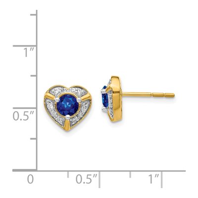 14K Yellow Gold 1/7 ct tw 4.5mm Round Sapphire & Diamond Heart Stud Earrings – view 2