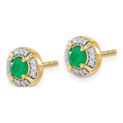 14K Yellow Gold 1/8 ct tw 4.1mm Round Emerald & Diamond Halo Stud Earrings – view 2