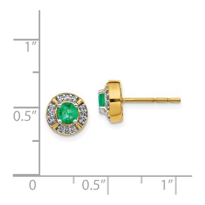 14K Yellow Gold 1/8 ct tw 4.1mm Round Emerald & Diamond Halo Stud Earrings – view 4