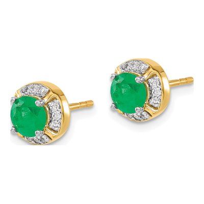 14K Yellow Gold 1/5 ct tw 5.2mm Round Emerald & Diamond Halo Stud Earrings – view 2