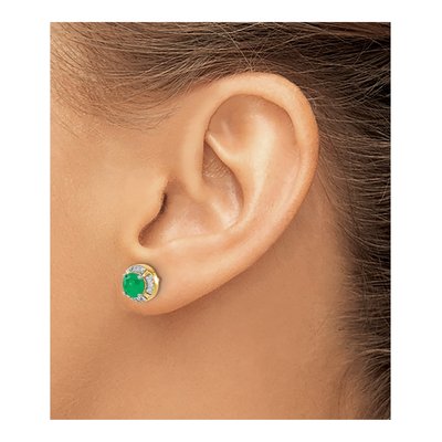14K Yellow Gold 1/5 ct tw 5.2mm Round Emerald & Diamond Halo Stud Earrings – view 3
