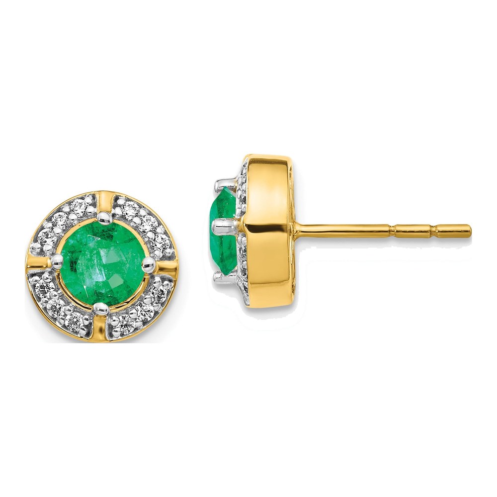 14K Yellow Gold 1/5 ct tw 5.2mm Round Emerald & Diamond Halo Stud Earrings
