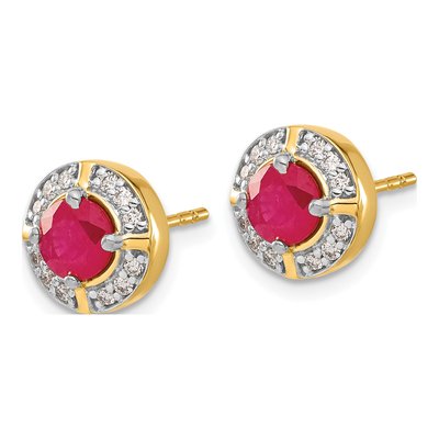 14K Yellow Gold 1/5 ct tw 5.2mm Round Ruby & Diamond Halo Stud Earrings – view 3