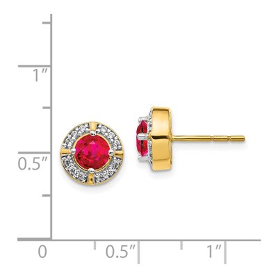 14K Yellow Gold 1/5 ct tw 5.2mm Round Ruby & Diamond Halo Stud Earrings – view 5