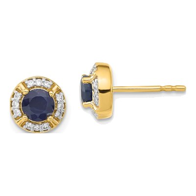 14K Yellow Gold 1/7 ct tw 4.5mm Round Sapphire & Diamond Halo Stud Earrings