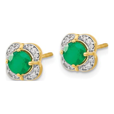 14K Yellow Gold 1/10 ct tw 4.5mm Round Emerald & Diamond Stud Earrings – view 3