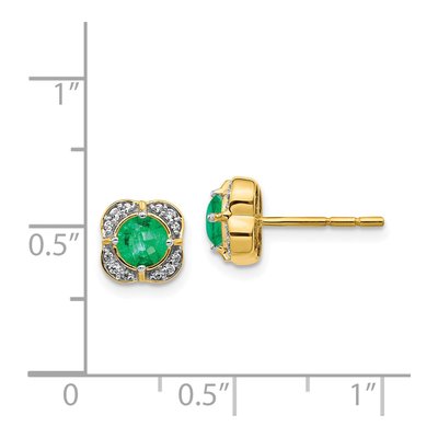 14K Yellow Gold 1/10 ct tw 4.5mm Round Emerald & Diamond Stud Earrings – view 5