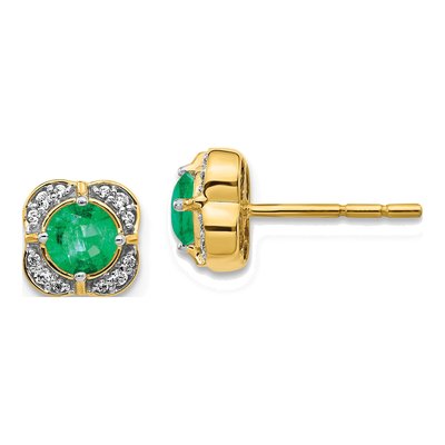 14K Yellow Gold 1/10 ct tw 4.5mm Round Emerald & Diamond Stud Earrings