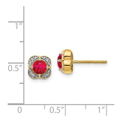 14K Yellow Gold 1/10 ct tw 4.5mm Round Ruby & Diamond Square Stud Earrings – view 2