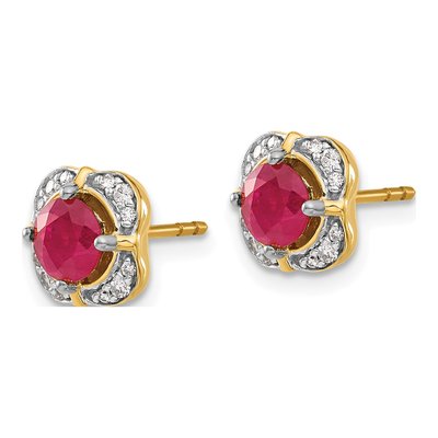 14K Yellow Gold 1/8 ct tw 5.2mm Round Ruby & Diamond Square Stud Earrings – view 3