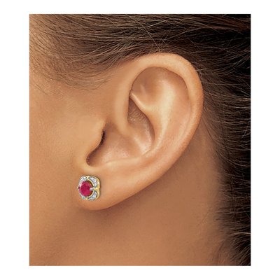 14K Yellow Gold 1/8 ct tw 5.2mm Round Ruby & Diamond Square Stud Earrings – view 4