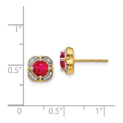 14K Yellow Gold 1/8 ct tw 5.2mm Round Ruby & Diamond Square Stud Earrings – view 5