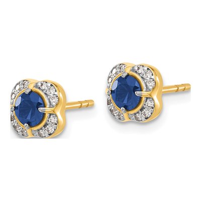14K Yellow Gold 0.09 ct tw 4.1mm Round Sapphire & Diamond Square Stud Earrings – view 3