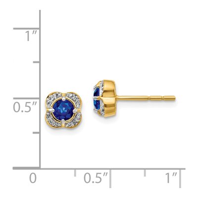14K Yellow Gold 0.09 ct tw 4.1mm Round Sapphire & Diamond Square Stud Earrings – view 5