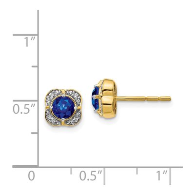 14K Yellow Gold 1/10 ct tw 4.5mm Round Sapphire & Diamond Stud Earrings – view 2