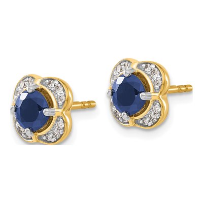 14K Yellow Gold 1/8 ct tw 5.2mm Round Sapphire & Diamond Button Stud Earrings – view 2