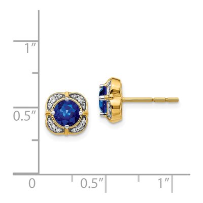 14K Yellow Gold 1/8 ct tw 5.2mm Round Sapphire & Diamond Button Stud Earrings – view 4