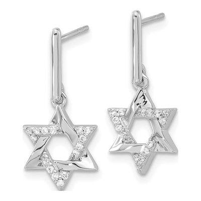 14K White Gold 1/8 ct tw Diamond Star of David Dangle Earrings – view 2