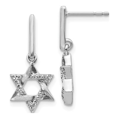 14K White Gold 1/8 ct tw Diamond Star of David Dangle Earrings