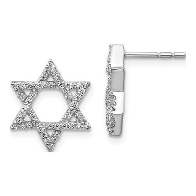 14K White Gold 3/8 ct tw 0.9mm Round Diamond Star of David Stud Earrings