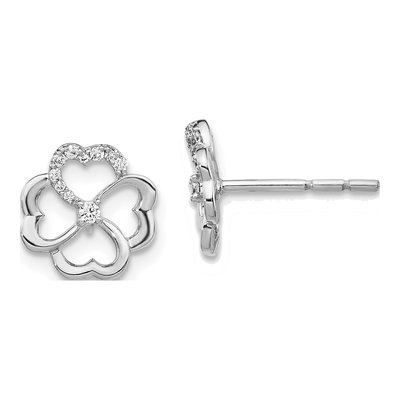 14K White Gold 1/10 ct tw 1.5mm Round Diamond Clover Stud Earrings