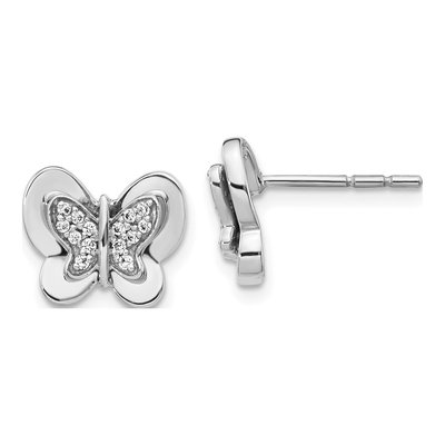 14K White Gold 1/6 ct tw 1.1mm Round Diamond Butterfly Stud Earrings