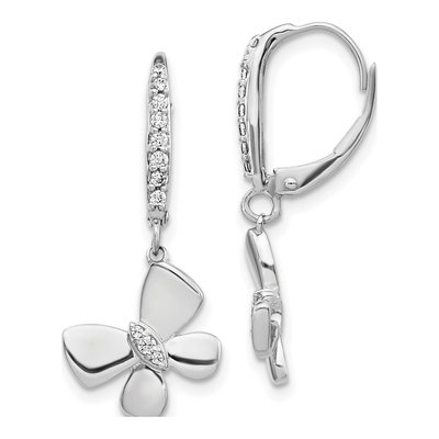 14K White Gold 1/6 ct tw Diamond Butterfly Leverback Earrings