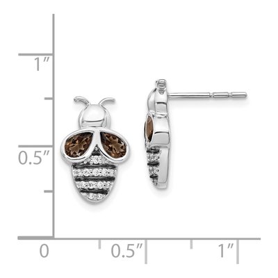 14K White Gold 1/6 ct tw Pear Smoky Quartz & Diamond Bee Stud Earrings – view 2