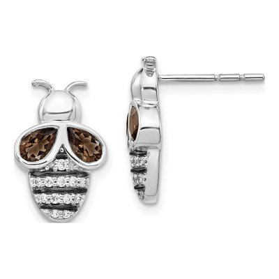 14K White Gold 1/6 ct tw Pear Smoky Quartz & Diamond Bee Stud Earrings