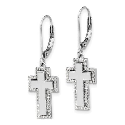 14K White Gold 1/3 ct tw Diamond Cross Leverback Earrings – view 2
