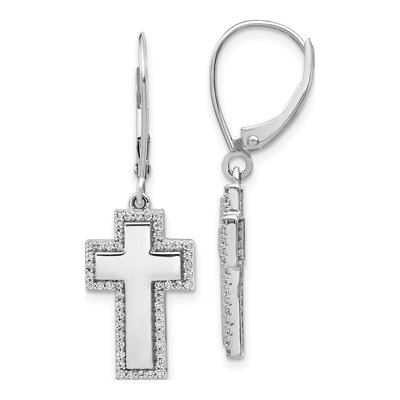 14K White Gold 1/3 ct tw Diamond Cross Leverback Earrings