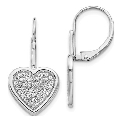 14K White Gold 1/2 ct tw Diamond Heart Leverback Earrings