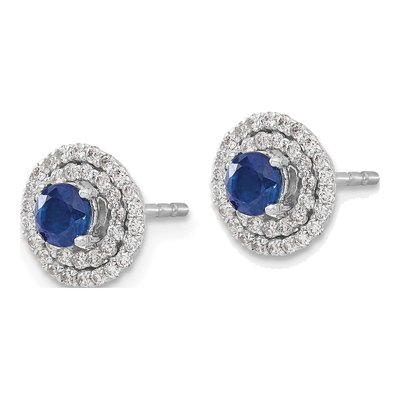 14K White Gold 0.37 ct tw 4mm Round Sapphire & Diamond Halo Stud Earrings – view 3
