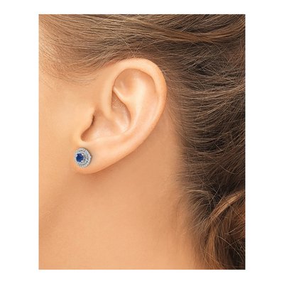 14K White Gold 0.37 ct tw 4mm Round Sapphire & Diamond Halo Stud Earrings – view 4