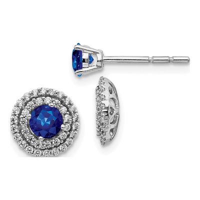 14K White Gold 0.37 ct tw 4mm Round Sapphire & Diamond Halo Stud Earrings