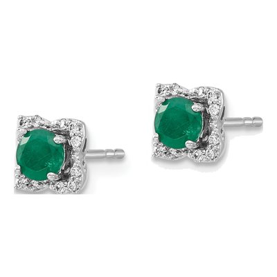 14K White Gold 1/10 ct tw 4mm Round Emerald & Diamond Jacket Stud Earrings – view 2